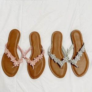 SET OF 2: Pink & Gray Pearl Flower Thong Sandals